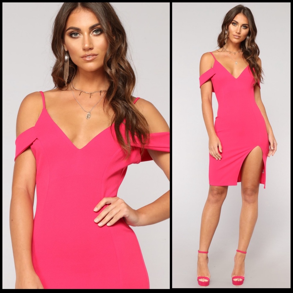 Fashion Nova Cold Shoulder Hot Pink Dress